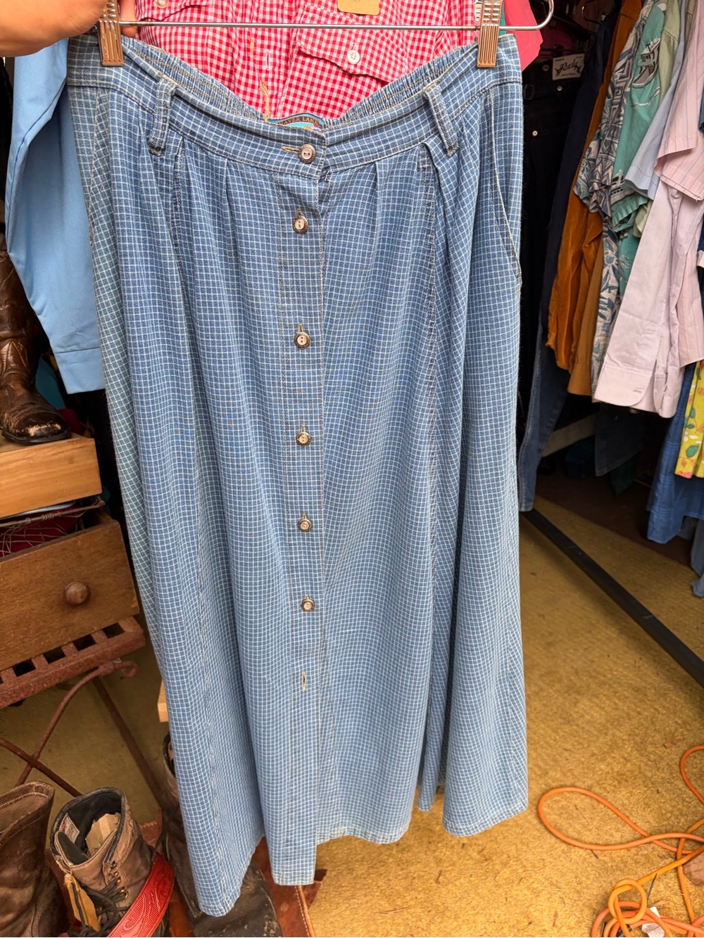 Women's Light Blue Button-Front Maxi Skirt